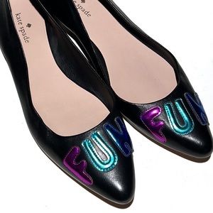 Kate Spade Black Flats with Colorful FUN Embellishment
